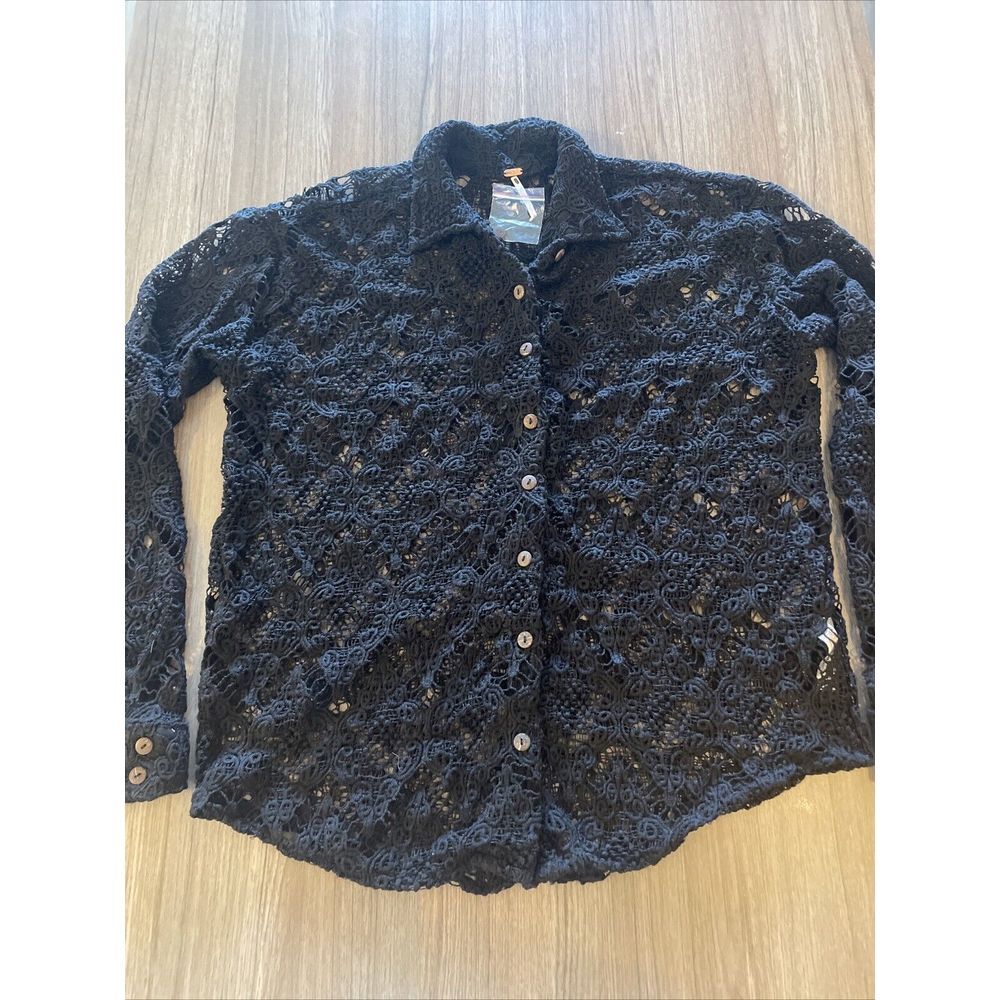 Free People Until Sundown Shirt‎ Cover-Up Black Crochet Size XS MSRP $108